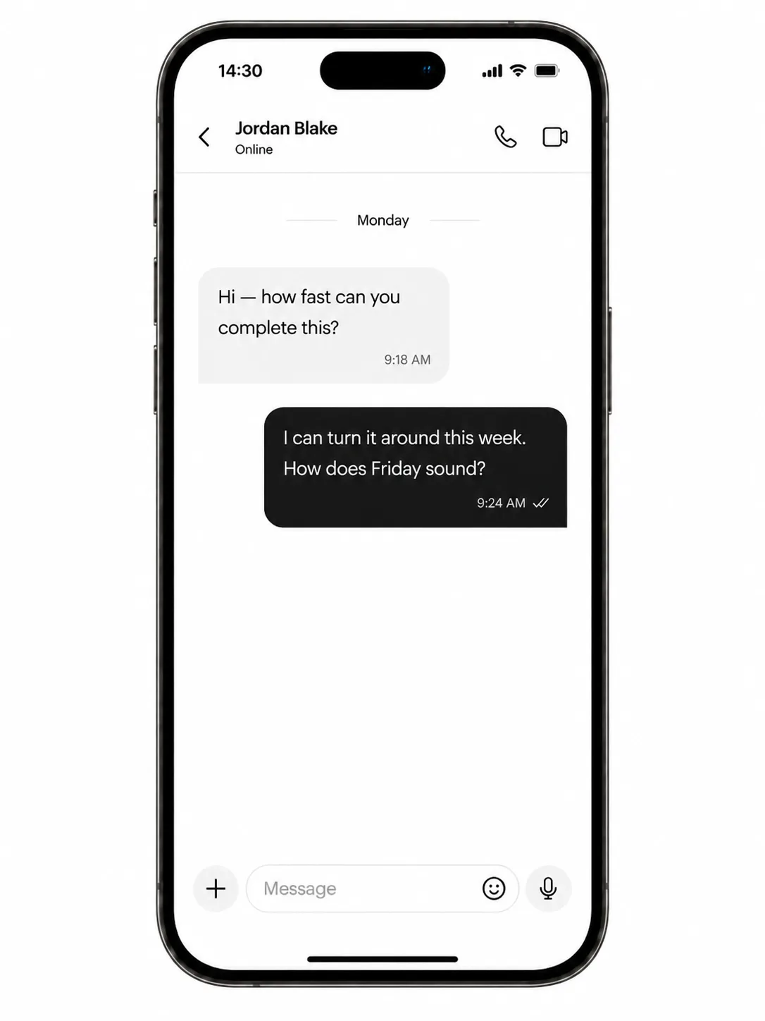 Phone showing a cash offer conversation